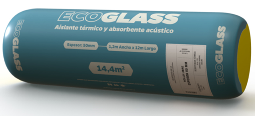 Lana vidrio Ecoglass 14.4m2 (1.2 x 12 mts) x 50mm  VOLCAN