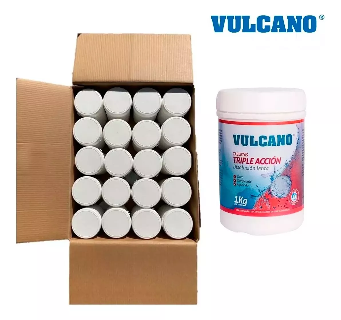 Caja 20 unidades de 1KG cloro triple acción Vulcano