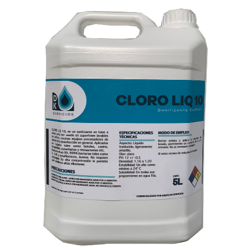 Hipoclorito de sodio liquido al 10% 10 Lts